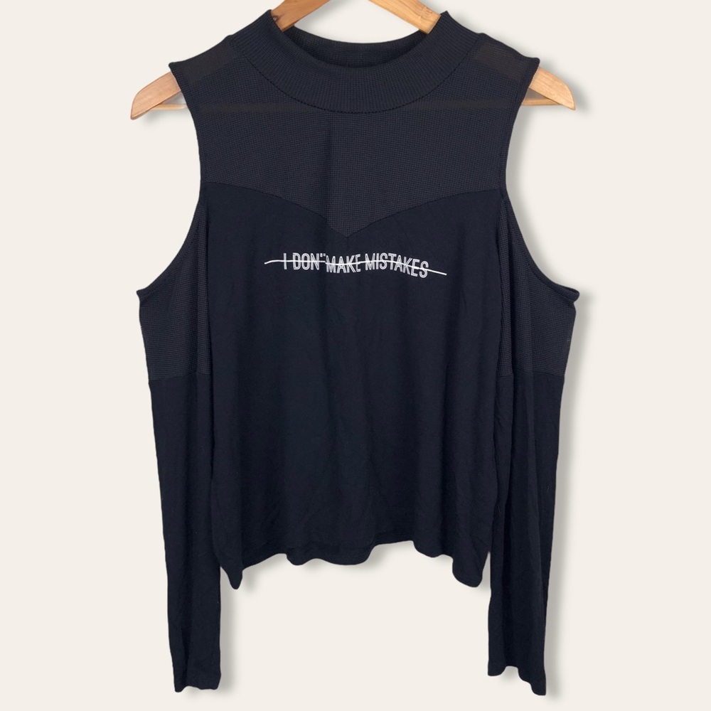 SELECT S I Don’t Make Mistakes Mesh Cutout Cold Shoulder Long Sleeve Crop Top